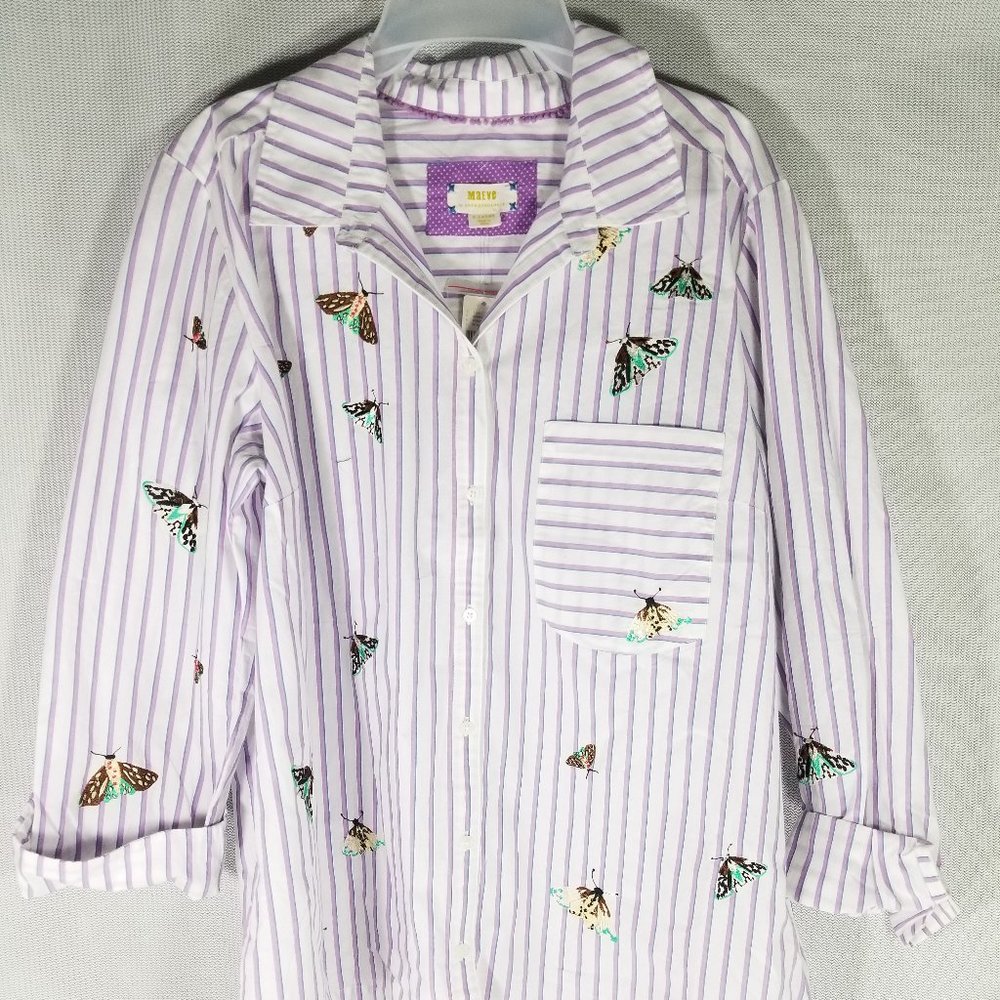 Anthropologie Maeve Butterfly Embroidered Slim Button Down -MEDIUM or XL - NWT